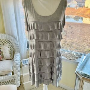 Isle apparel ruffle scoop neck tank dress soft grey XL